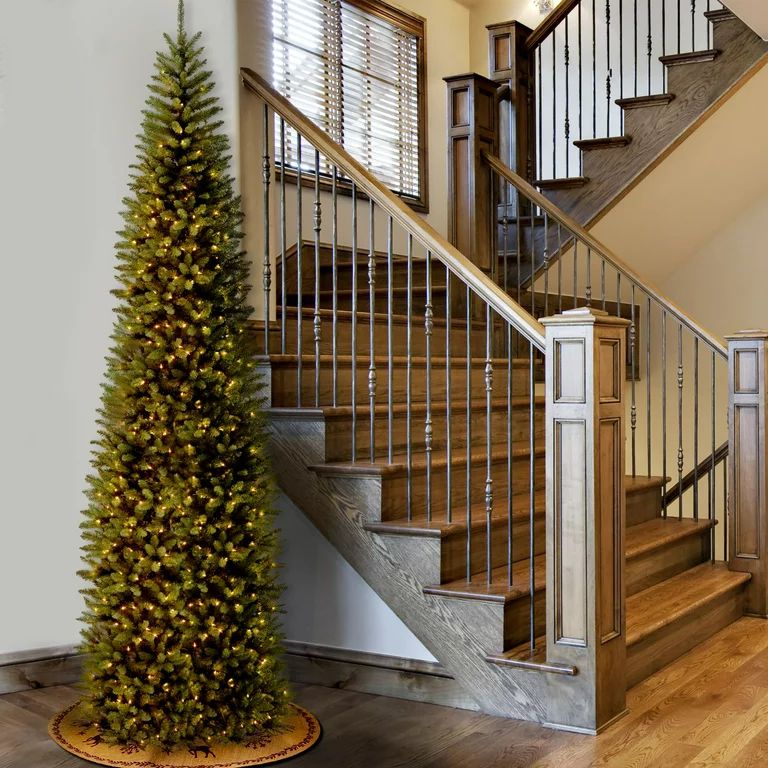 National Tree Company Artificial Pre-Lit Slim Christmas Tree, Green, Kingswood Fir, Multicolor Li... | Walmart (US)