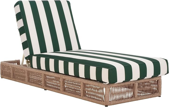 SAFAVIEH Outdoor - Gillian Chaise Lounge Chair - Heather Tan & Hunter Green Stripe - Steel and Woven Rope - Adjustable 5-Position Backrest - Ideal for Patio, Deck, Poolside, Backyard (PAT7527H) | Amazon (US)