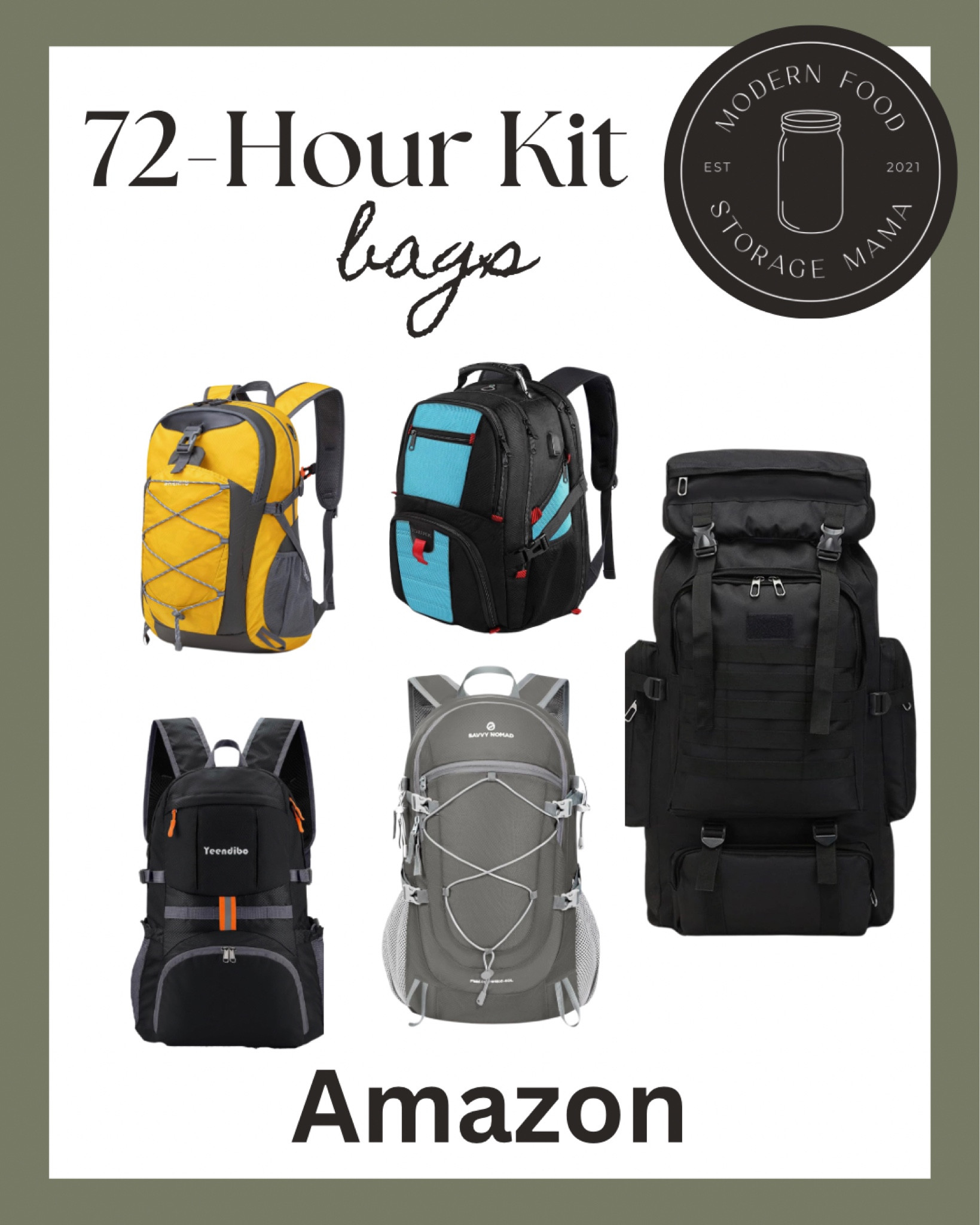 I have rounded up several affordable bag options to use for your 72-Hour Kits. 🎉

Some people refer to these bags as bug-out-bags, evacuation bags, or go bags. 