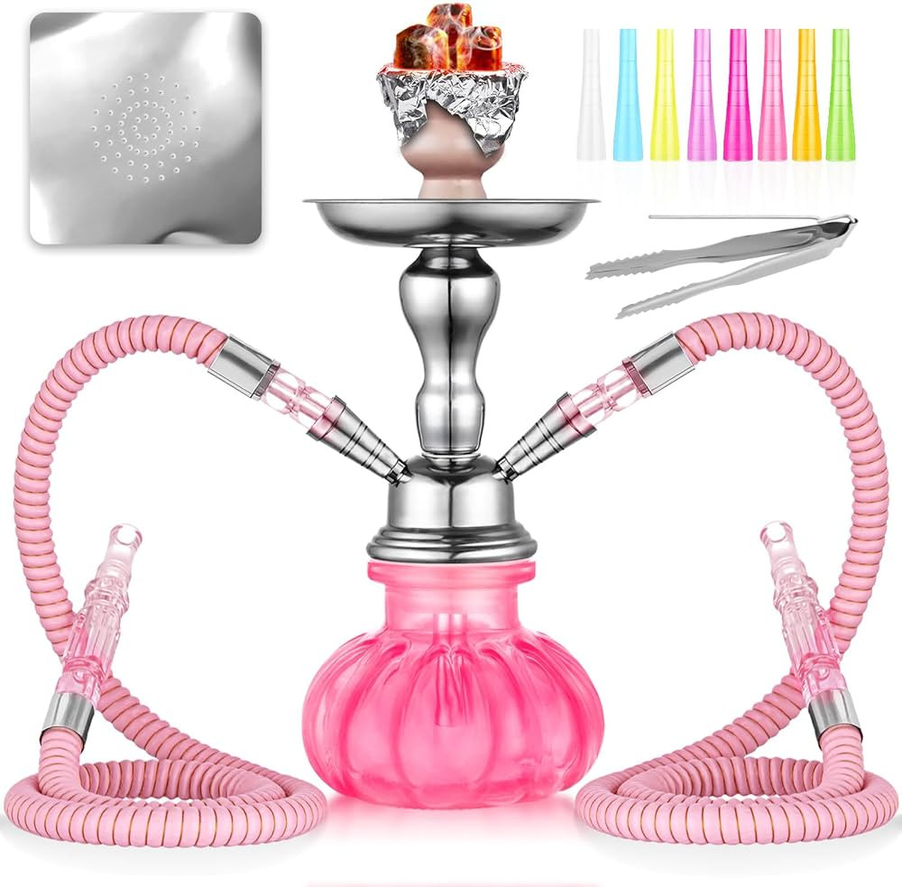 2 Hose Hookah Set 11'' Small Shisha Hookah Set With Mini Pumpkin Glass Vase, Ceramic Bowl, Leathe... | Amazon (US)