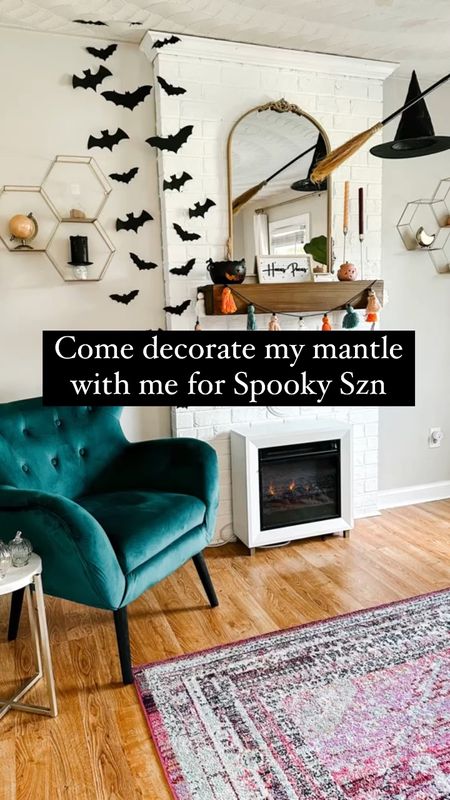 Spooky season mantle decorations for Halloween- hanging witch brooms and hats and more 

#LTKSeasonal
