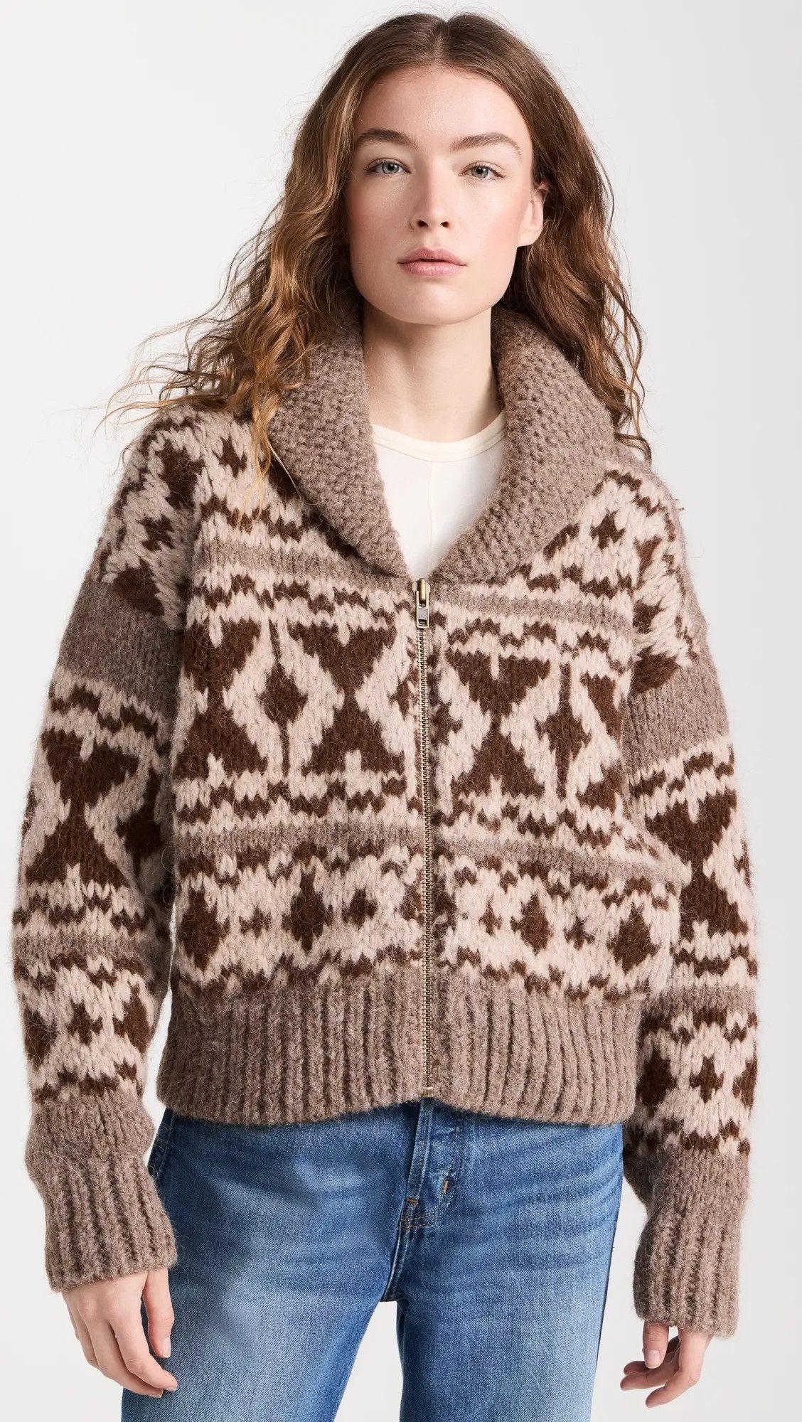 FRAME Zip Up Fairisle Sweater | Shopbop | Shopbop