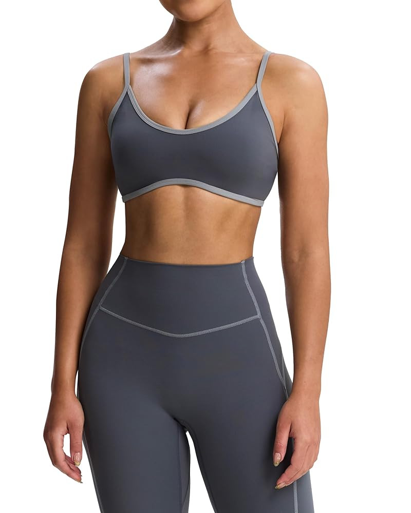 Aoxjox Women's Color Block Workout Sports Bras Fitness Lexi Lined Strappy Bra Athletic Yoga Crop ... | Amazon (US)
