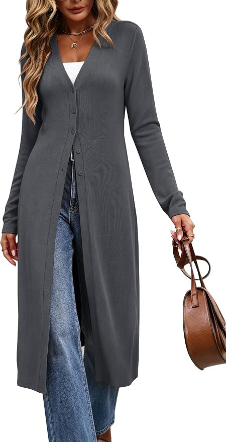 Halife Long Cardigan Women Lightweight Long Sleeve Button Up Duster Sweater | Amazon (US)