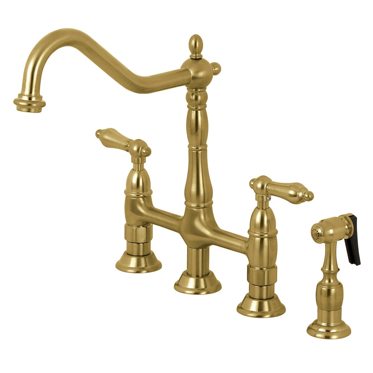 Kingston Brass Heritage Two-Handle 4-Hole Deck Mount Bridge Kitchen Faucet with Brass Side Spraye... | Wayfair North America