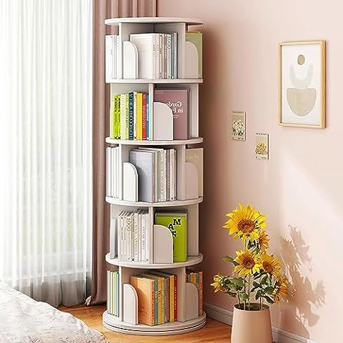 Arcwares Rotating Bookshelf, 4 Tier 360° Revolving Bookcase Corner PVC Wood-Plastic Board Bookca... | Amazon (US)