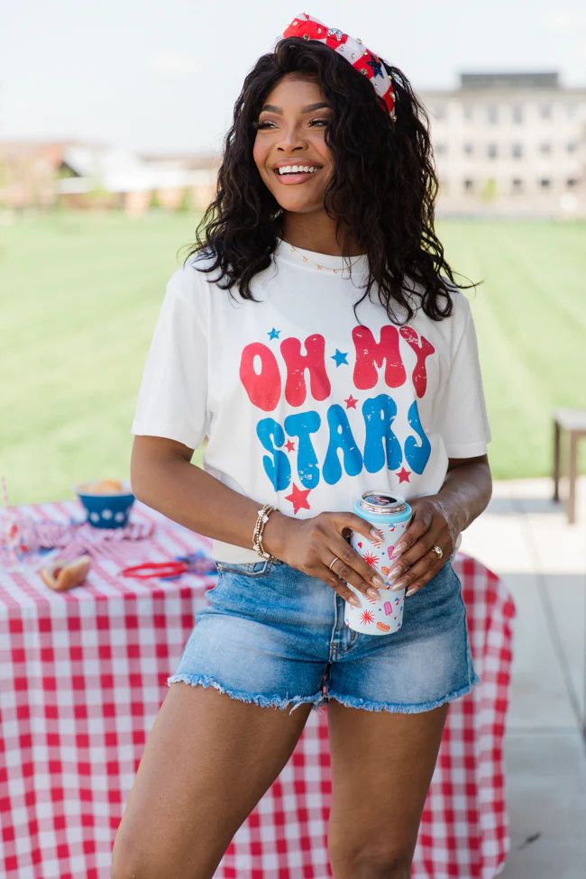 Oh My Stars White Oversized Graphic Tee | Pink Lily