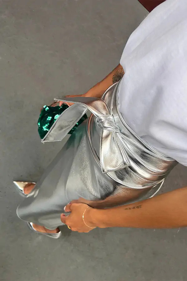 Silver Vegan Leather Jaspre Skirt | Never Fully Dressed US