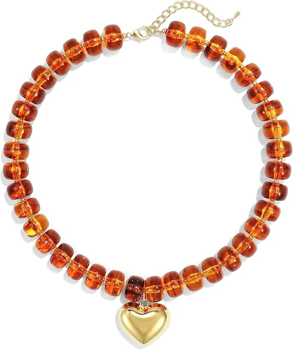 Chunky Heart Necklace for Women, Colorful Acrylic Beaded Statement Puff Heart Necklace, Cute Boho... | Amazon (US)