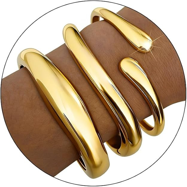 Chunky Gold Bangles for Women, 14k Gold Plated Twisted Hinged Stackable Bangle Bracelet Set, Tren... | Amazon (US)
