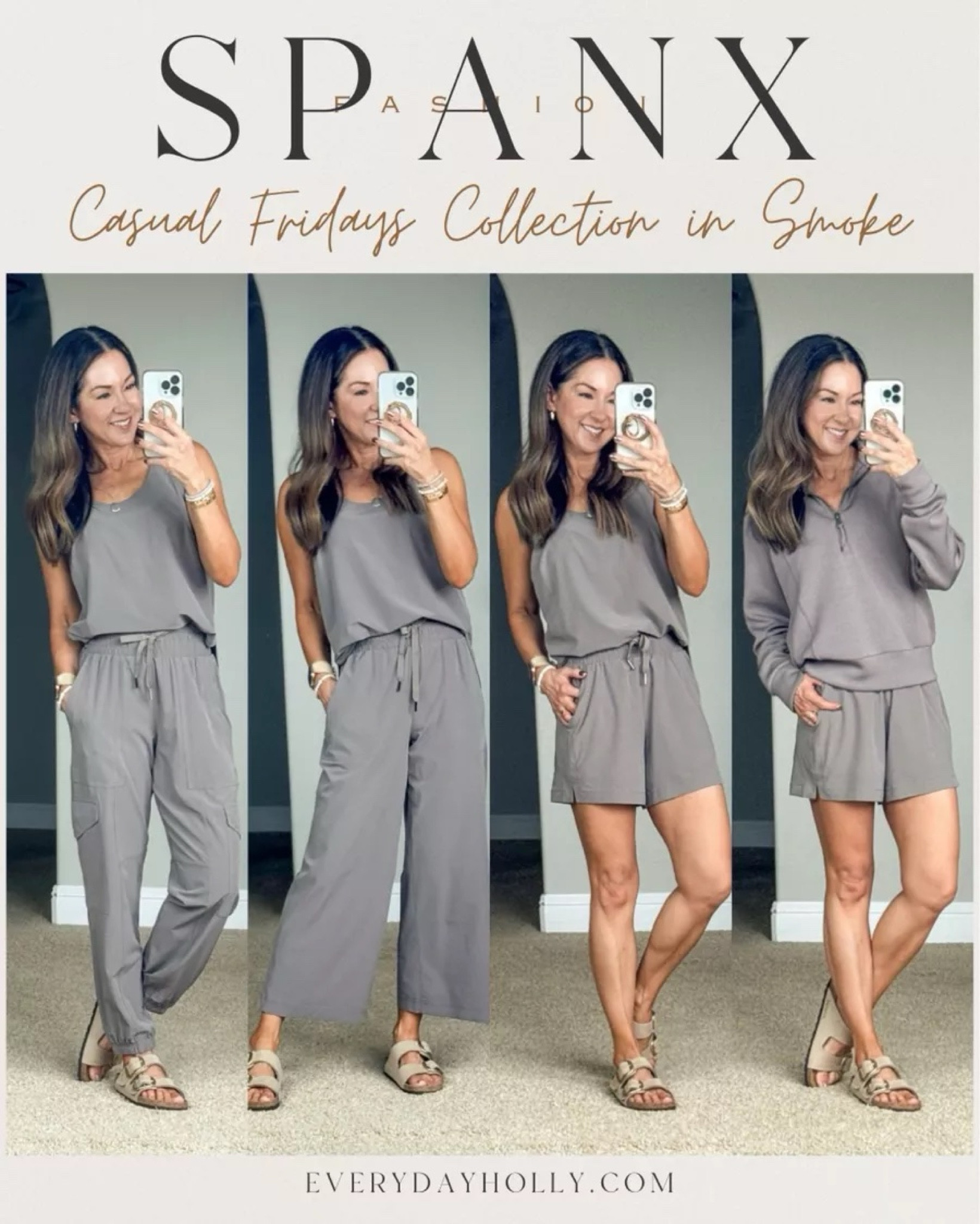 Spanx new casual Friday collection 

Use code HOLLYFXSPANX for 10% off and free shipping!

perfect for everyday spring, summer, & travel. It’s lightweight sweat wicking with UPF 50 sun protection, smoothing waistband 4 way stretch pockets with hidden snaps bottoms comes in petite regular and tall XS-3XL And there’s nothing better than air essentials collection For reference: I’m 5’1”, 108lbs Wearing size XS in smoke in everything and petite length in the bottoms Birkenstock Big Buckle in sandcastle run TTS Travel outfit | Europe vacation outfit | Summer 2024 trends | Spring transition | lightweight joggers | petite wide leg cropped pants | outfit guide

#LTKover40 #LTKtravel #LTKstyletip