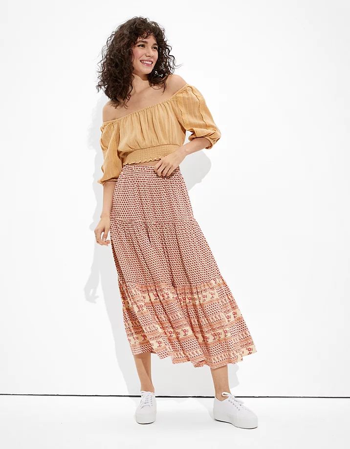 AE Tiered Midi Skirt | American Eagle Outfitters (US & CA)