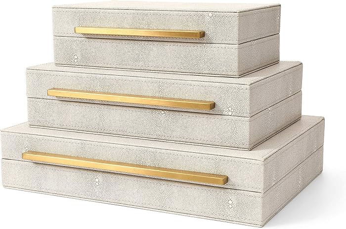 BAALTTO RUNYAO Kingflux Faux Ivory Shagreen Leather Set of 3 Pcs Decorative Boxes, Storage Boxes ... | Amazon (US)