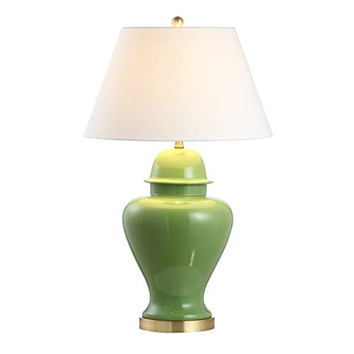 JONATHAN Y 33" Green Modern Ceramic Ginger Jar Table Lamp for Living Room, Traditional Bedside Lamp for Bedroom Entryway, White Linen Shade, LED Bulb Included JYL6618A | Amazon (US)