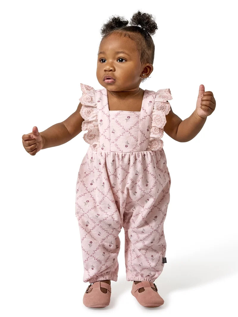 Modern Moments by Gerber baby Girl Long Leg Romper with Ruffle Detail, Sizes 0/3 Months - 24 Mont... | Walmart (US)
