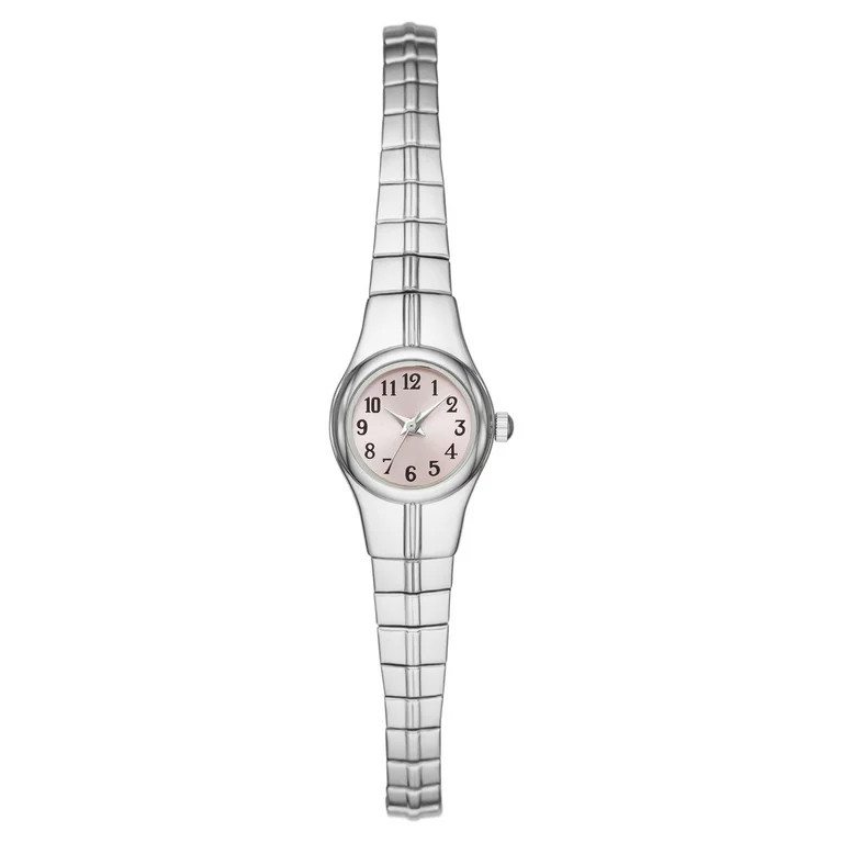 Time & Tru Women's Wristwatch: Silver Tone Case, Pink Easy Read Dial, Expansion Band (FMDOTT046) | Walmart (US)