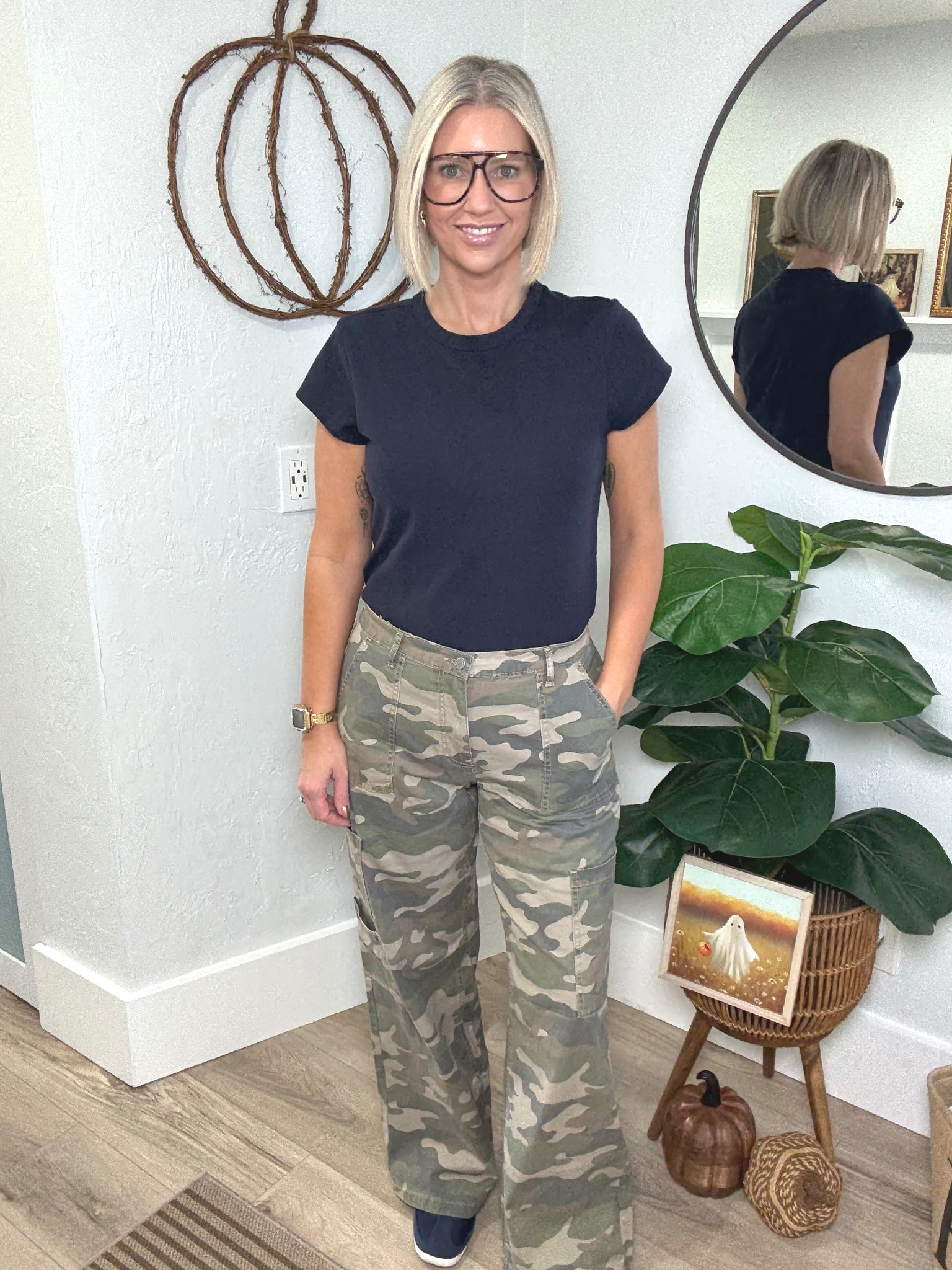 I’m not typically a camo kinda girl! But these wide leg cargos were too cute to pass up! Plus they’re super affordable! I’m wearing a medium. 

I paired it up with my favorite tee from Walmart. And my Navy Blue Sneakers from Target. 

Weekend outfit, fall outfit, affordable fashion, 

#LTKFindsUnder50 #LTKOver40 #LTKStyleTip