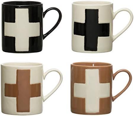 Creative Co-Op Set of 4, Stoneware Mugs Mugs & Cups, Multi | Amazon (US)