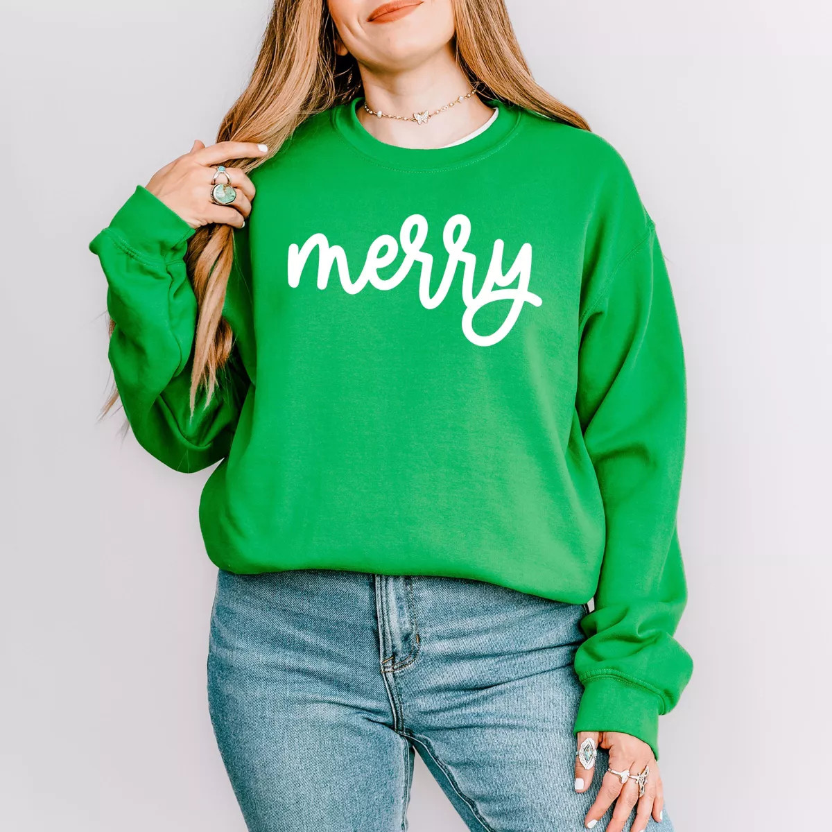 Merry Bold Cursive Puff Print -  Womens Graphic Sweatshirt | Target