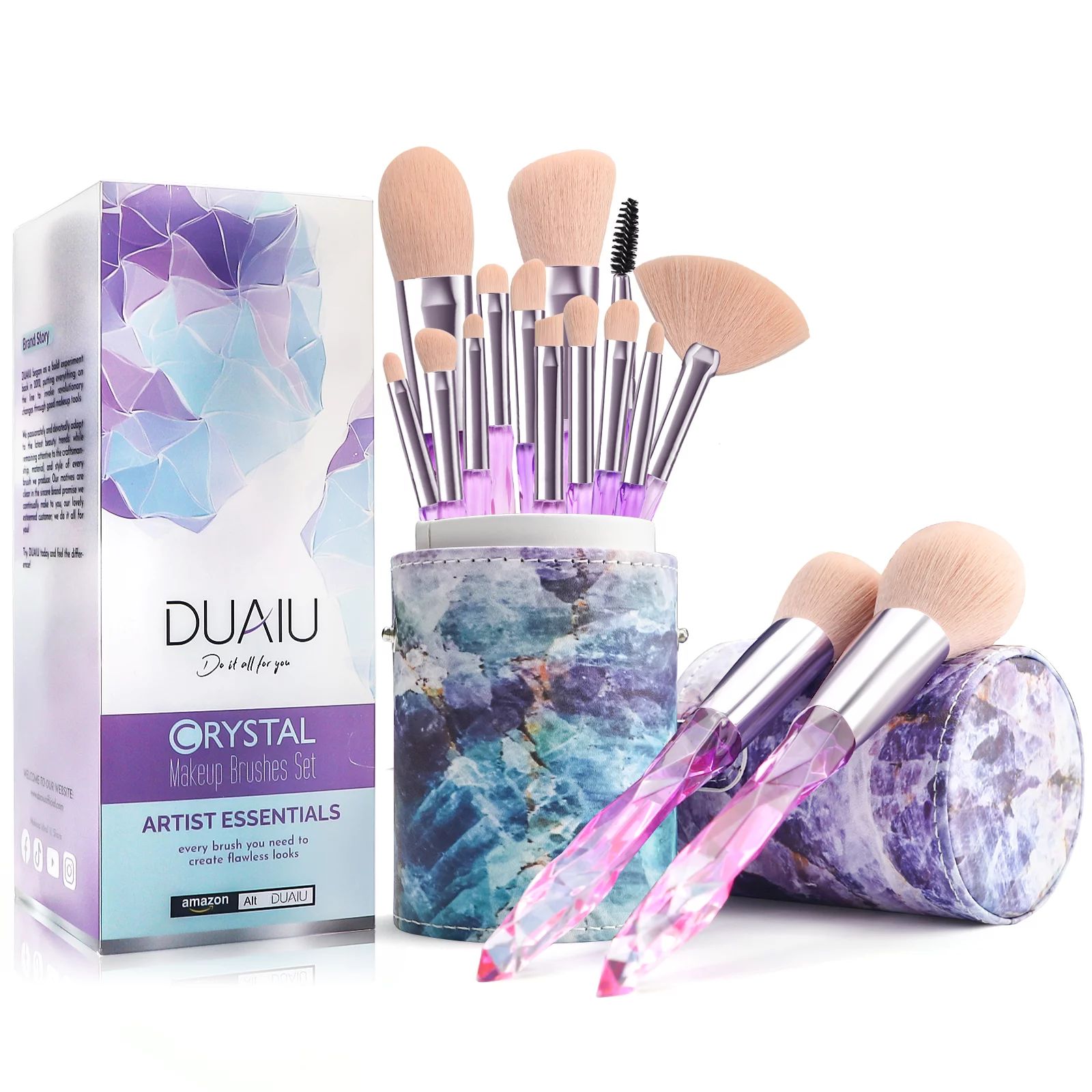 DUAIU Professional Makeup Brushes 15pcs Purple Crystal Handle Set Foundation Face Lip Eye Makeup ... | Walmart (US)