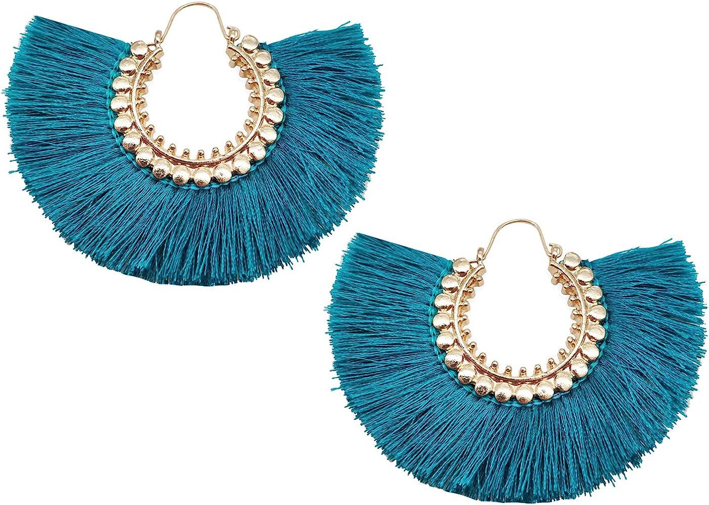 Tassel Hoop Earring, Statement Thread Dangle Earrings Stylish Long Fringe Drop Earrings Lightweight  | Amazon (US)