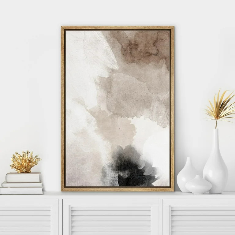 PixonSign Framed Canvas Wall Art Faded Textured Brown & White Color Blocks Abstract Print Minimal... | Walmart (US)