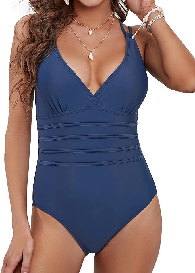 KI LAPHEE One Piece Swimsuits for Women Tummy Control Bathing Suits Sexy Criss Cross Back Swimwea... | Amazon (US)