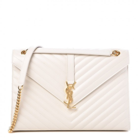 SAINT LAURENT Grain De Poudre Matelasse Chevron Large Monogram Satchel Porcellana | Fashionphile