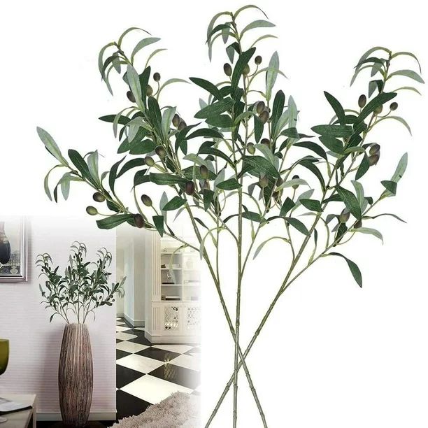 Zhaomeidaxi 3Pcs Artificial Plants Greenery Olive Branches Stems Fake Plants Green Leaves Fruits ... | Walmart (US)