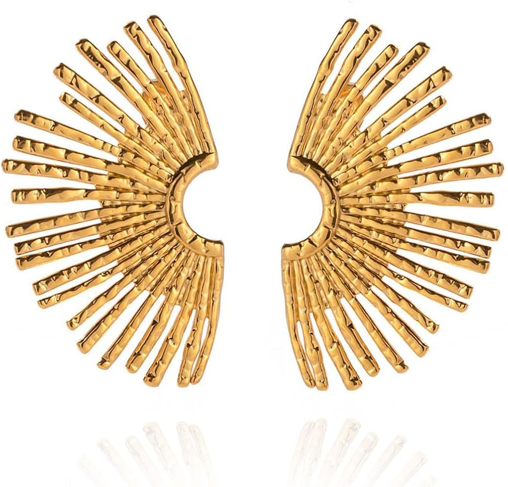 Minimalist Sunburst Fan-shaped Geometric Ear Stud Earrings for Women,Sunshine Irregular Trendy Ea... | Amazon (US)