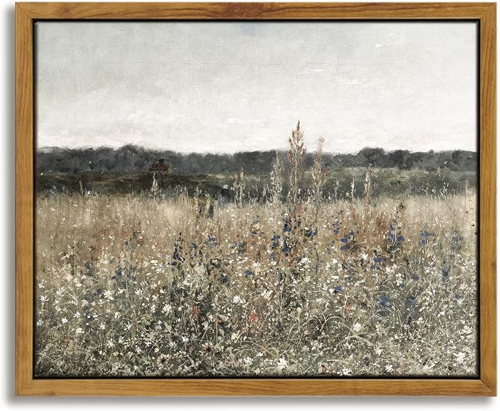 InSimSea Framed Canvas Wall Art, Meadow with Flowers Painting, Landscape for Living Room, Bedroom... | Amazon (US)