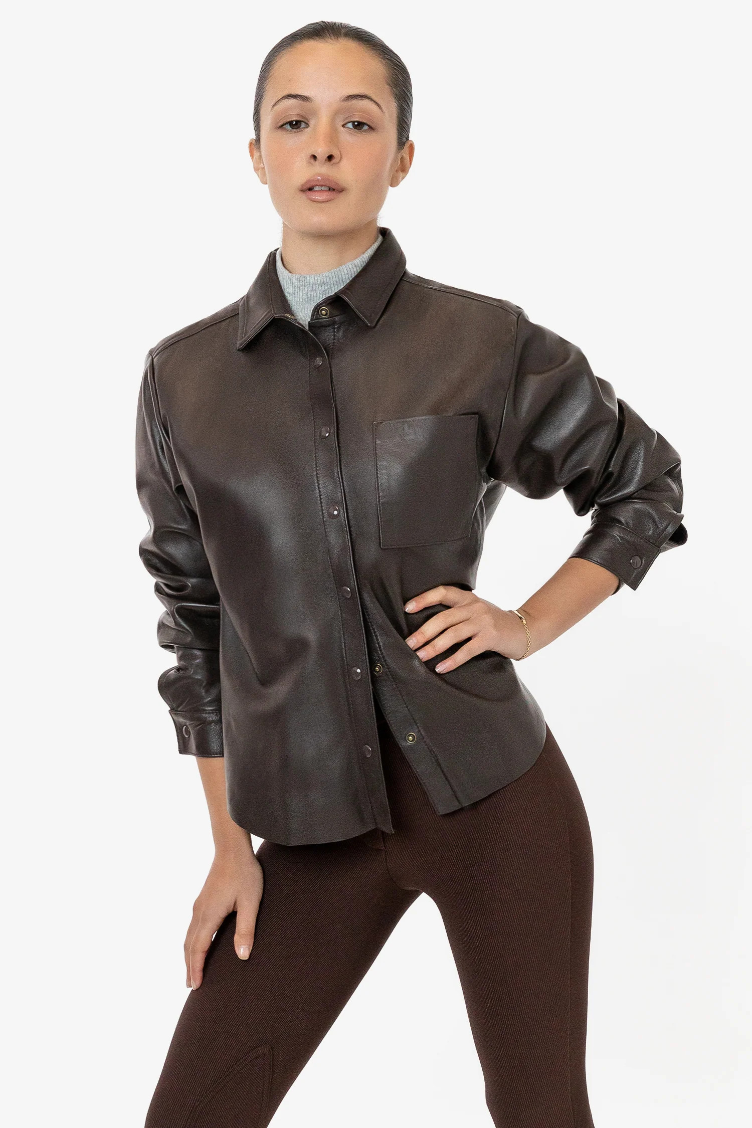 RLH3027 - Leather Button Up - Espresso / M | Los Angeles Apparel