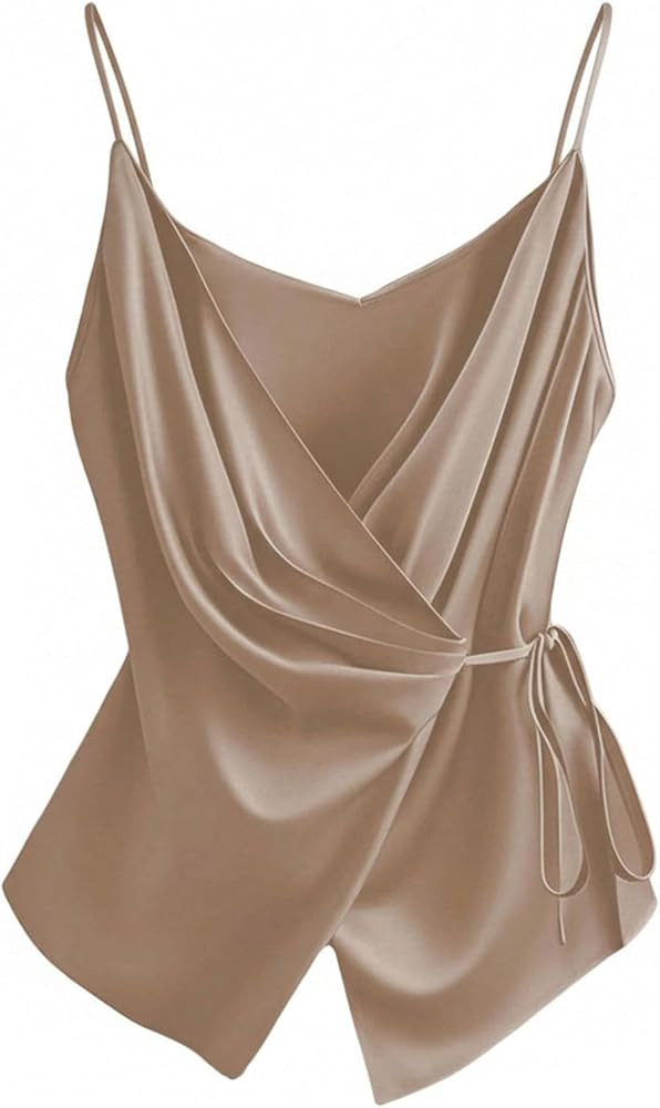 RoseSeek Women's Tie Side Wrap Camisole Tops Spaghetti Strap V Neck Elegant Blouses Shirts | Amazon (US)
