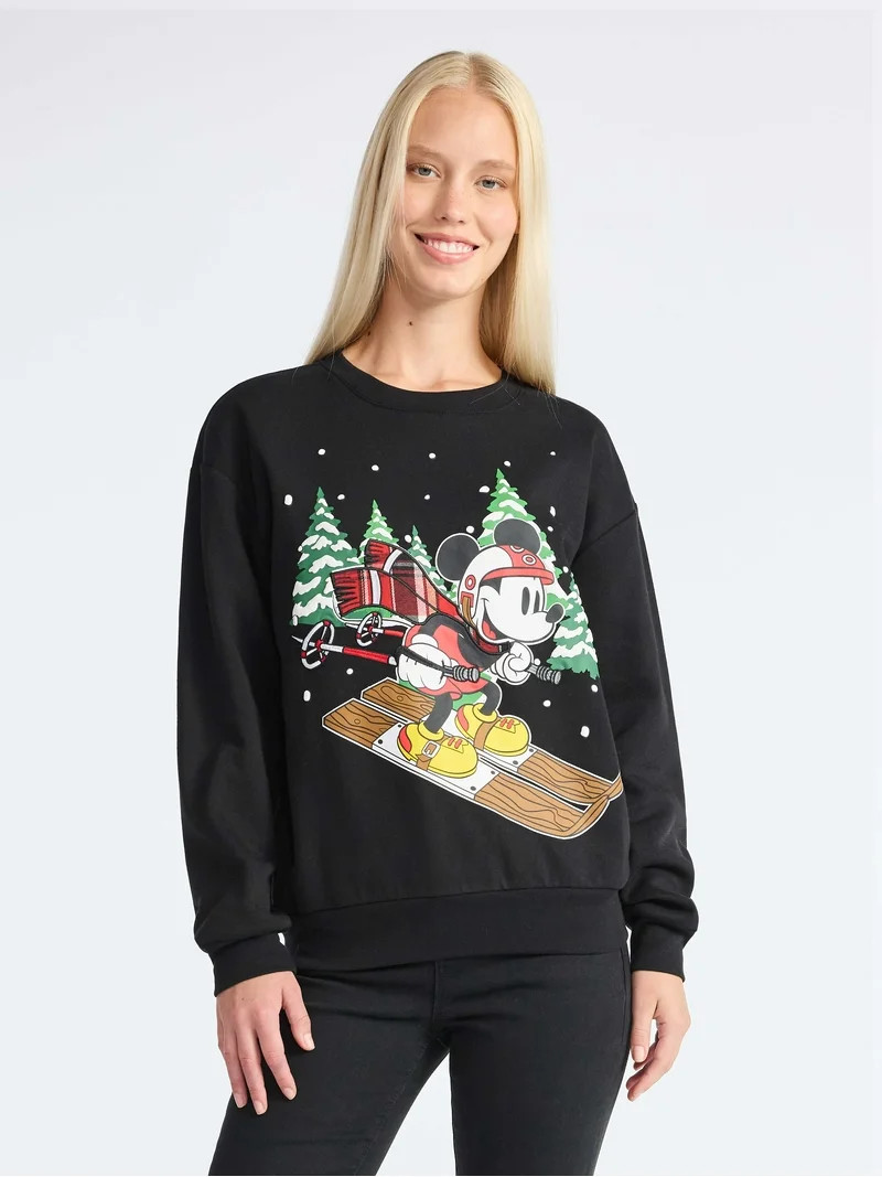 Disney Mickey Mouse Women's Christmas Sweatshirt with Long Sleeves, Sizes XXS-XXL | Walmart (US)