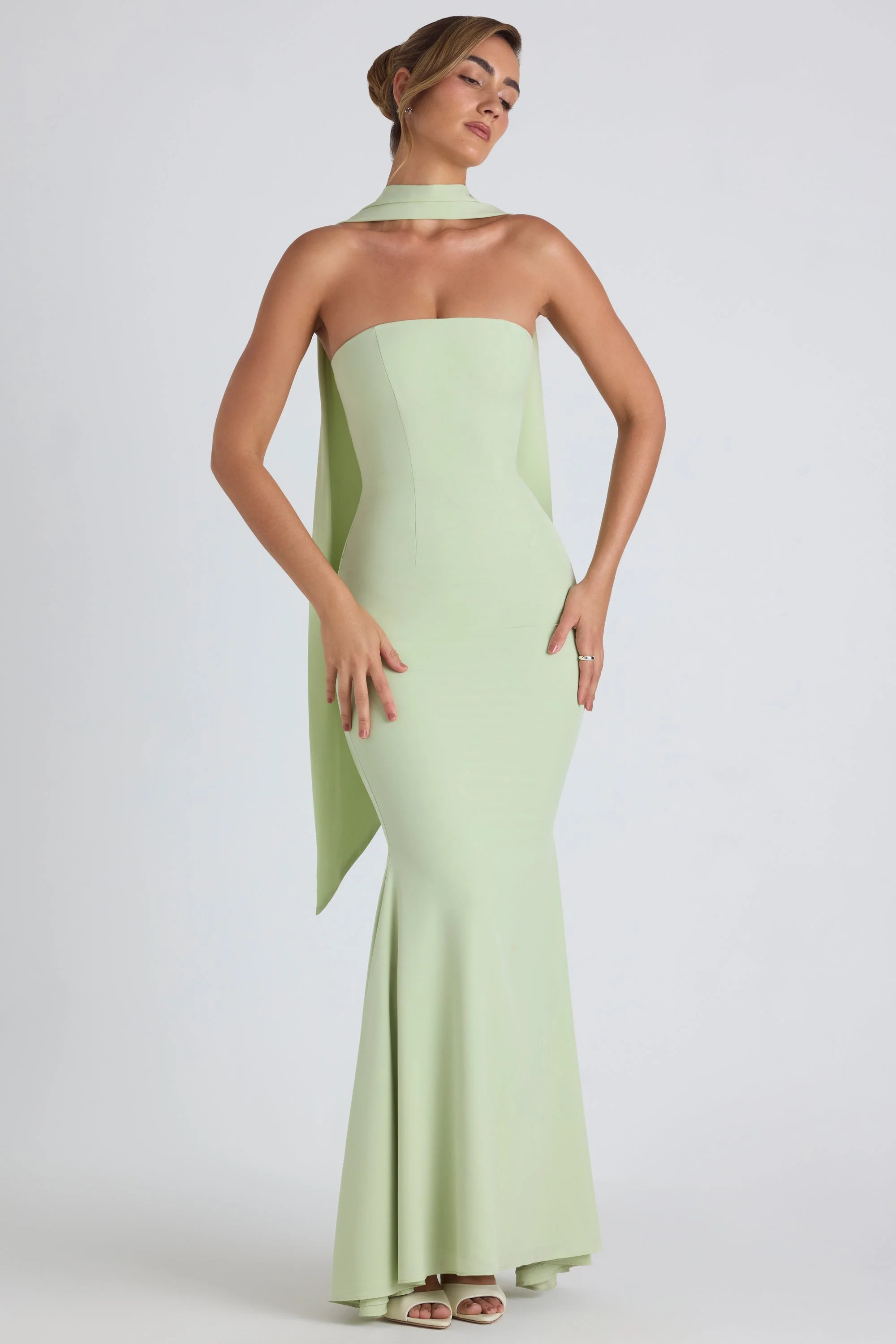 Scarf-Detail Strapless Gown in Spring Green | Oh Polly