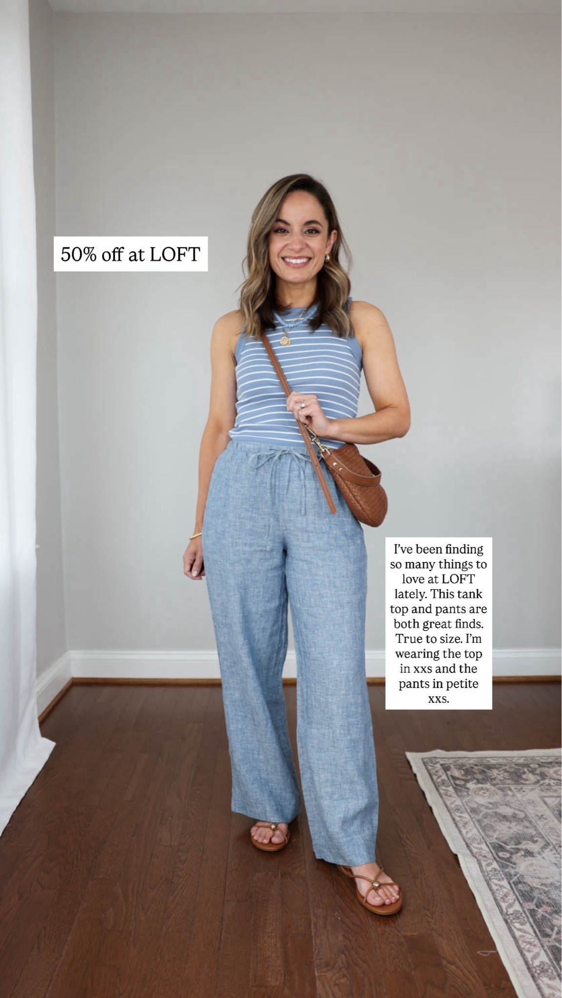 A few things I’ve shared recently are on sale this weekend! 

Linen pants (LOFT): petite xxs - 50% off 
Striped tank top (LOFT): xxs - 50% off