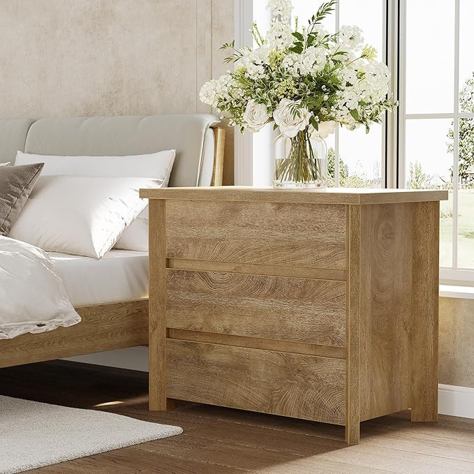 LITTLE TREE 3-Drawer Nightstand, Wooden Farmhouse Bedside Table for Bedroom, Large Wide Nightstan... | Amazon (CA)