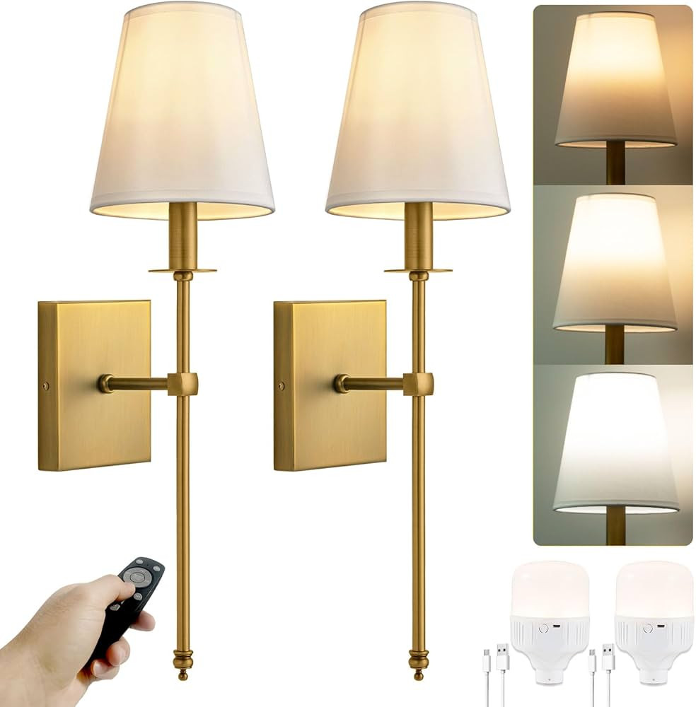 PASSICA DECOR Wireless Battery Operated Wall Sconces Set of 2 Two, Rechargeable Wall Lights with ... | Amazon (US)