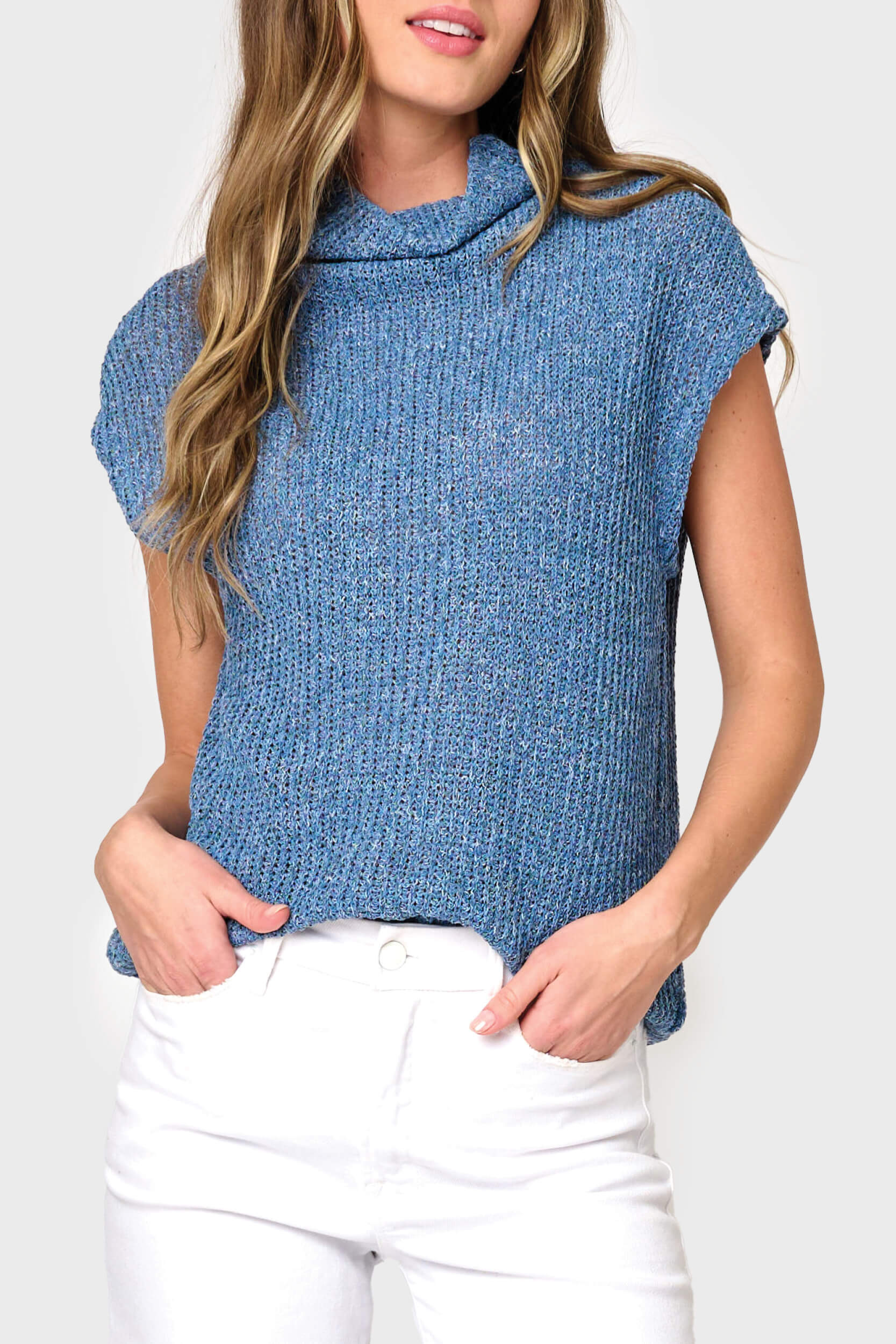 Cap Sleeve Funnel Neck Top | Gibson