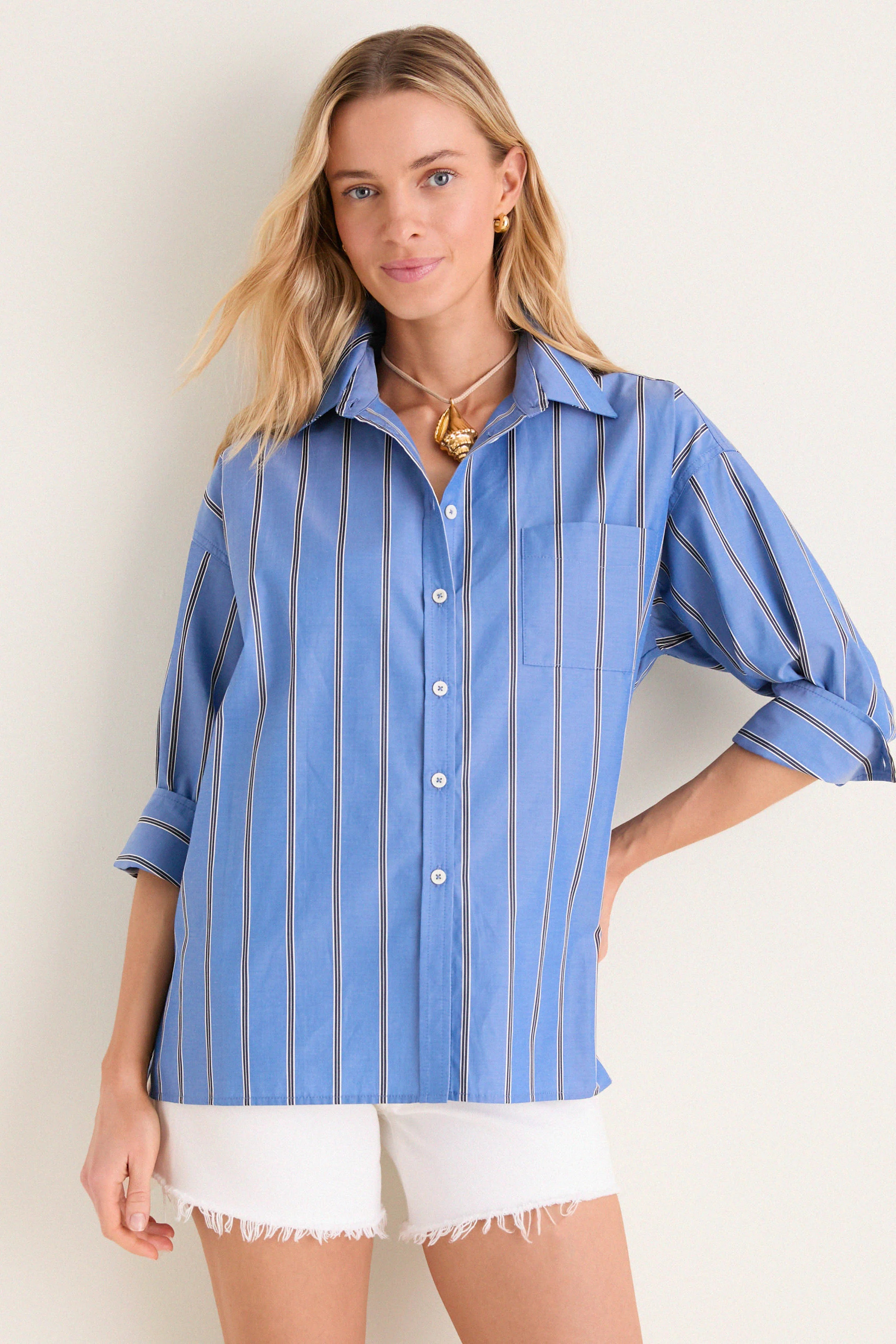 Blue Indigo Stripe Adair Boyfriend Shirt | Tuckernuck (US)