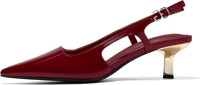 Coutgo Womens Low Kitten Heels Slingback Pumps Closed Pointed Toe Buckle Party Work Dress Shoes | Amazon (US)