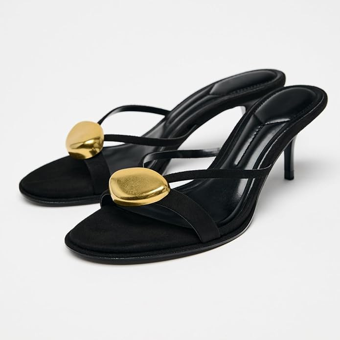 Womens Kitten Heels Mules Sandals Round Open Toe Slip On | Amazon (US)