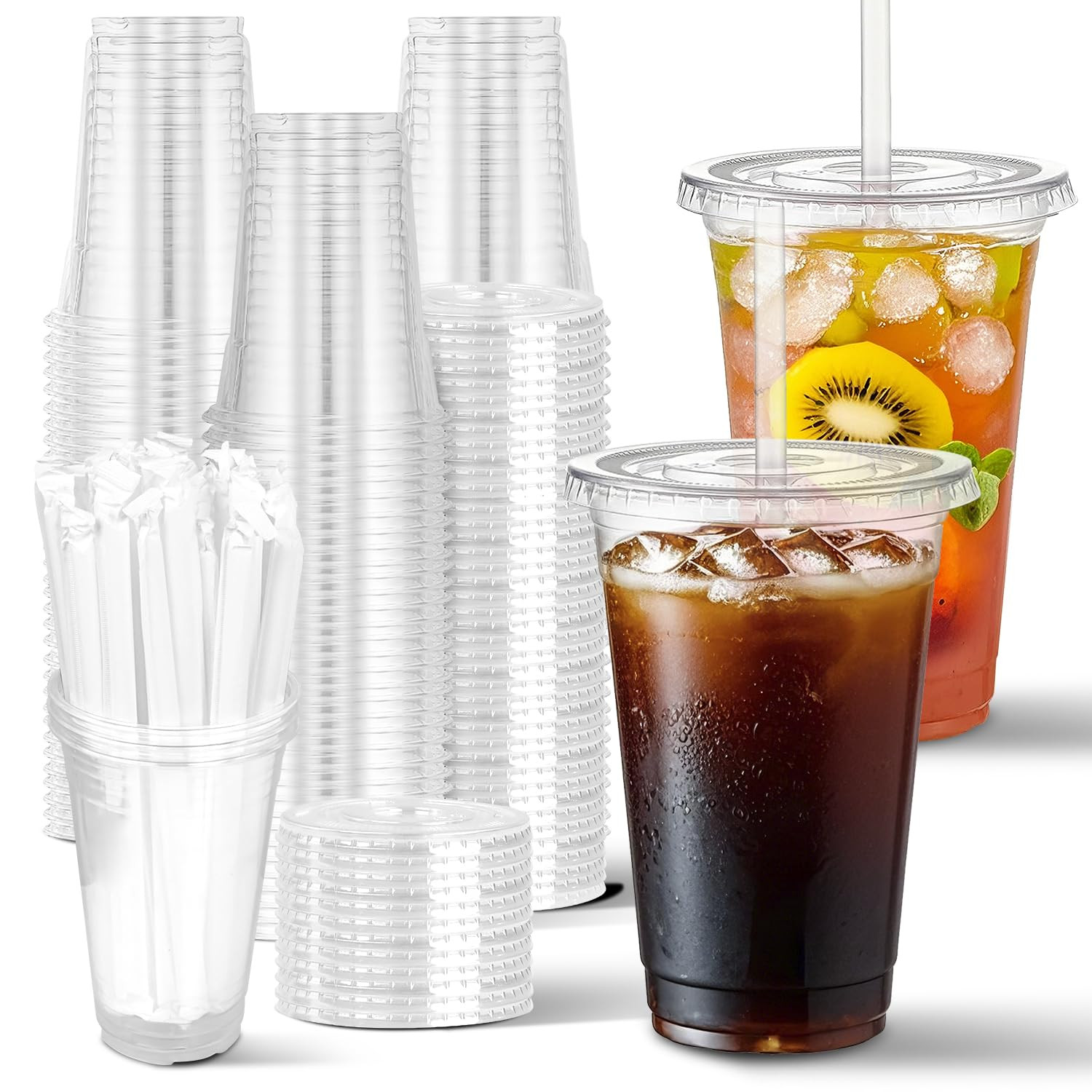 Charmount 100 Sets- 20 oz Clear Plastic Cups with Lids and Straws, Disposable To Go Cups for Cold... | Amazon (US)