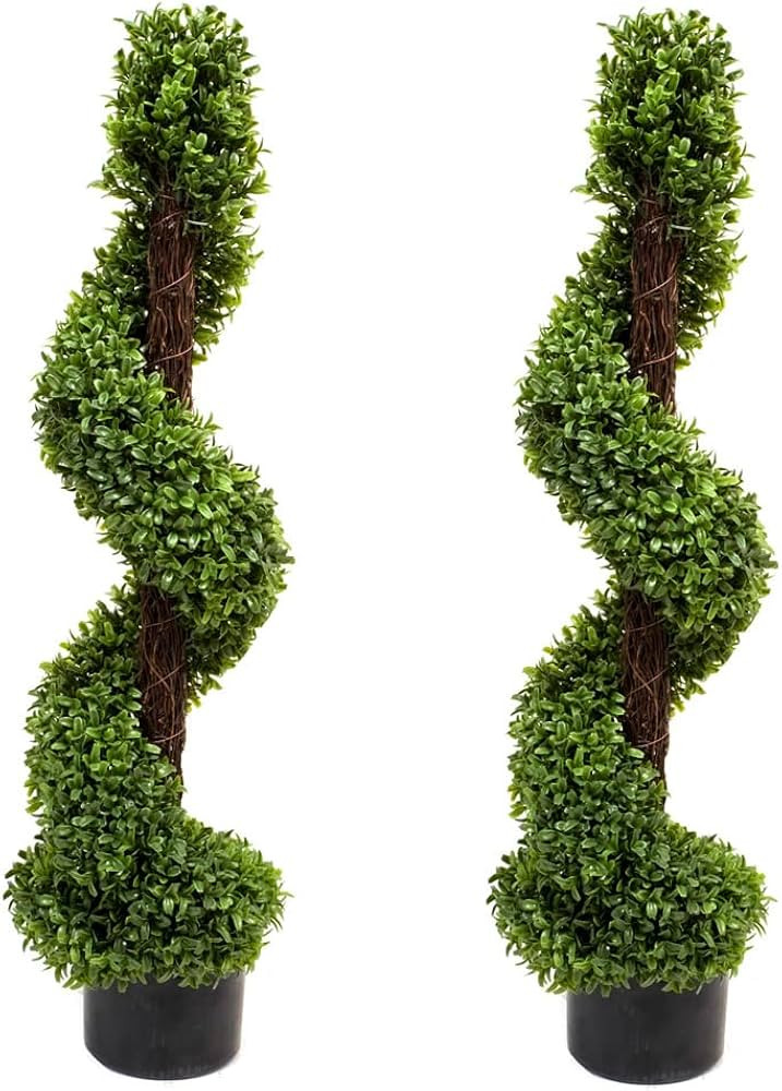GreenBrokers 2 x Artificial Premium Quality Topiary Boxwood Spiral Trees in Black Pot for Indoor ... | Amazon (US)