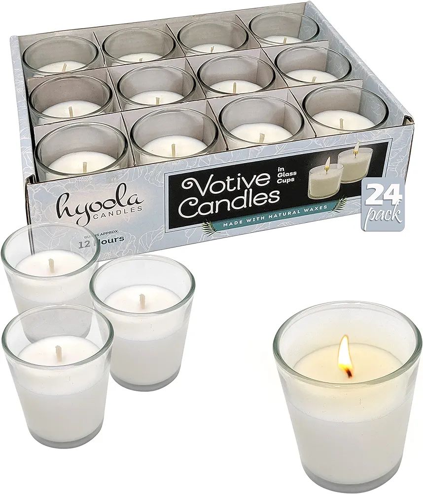 Hyoola White Votive Candles in Glass - Pack of 24 Votive Candle - 12 Hour Burn Time - Unscented V... | Amazon (US)