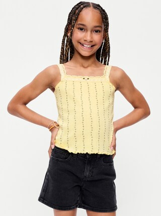 Fitted Lace-Trim Pointelle Tank Top for Girls | Old Navy (US)