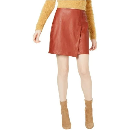 bar III Womens Faux Leather Mini Wrap Skirt Brown Small | Walmart (US)