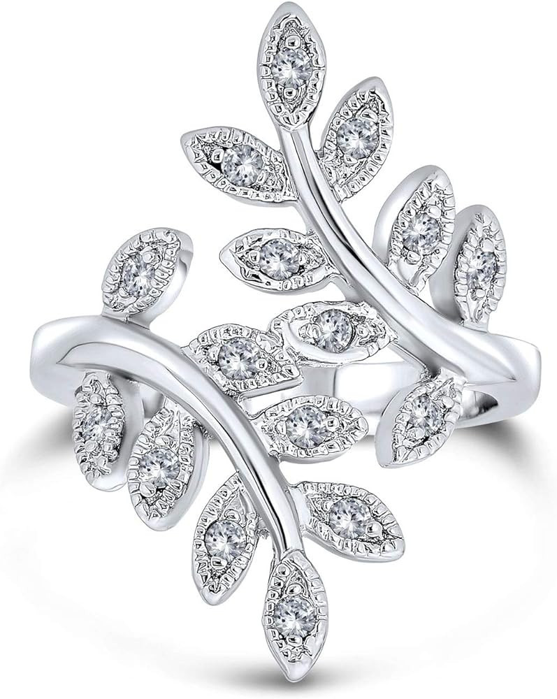 Bling Jewelry Nature Ivy Vine Leaf Fashion Statement Ring For Women Cubic Zirconia Pave CZ Bypass... | Amazon (US)