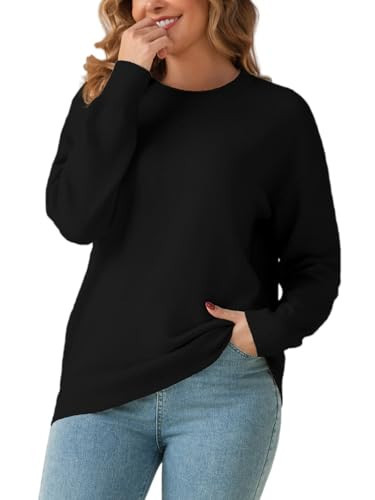 HEBELD Chunky Oversized Sweaters for Women, Crew Neck Long Sleeve Loose Knit Sweater, Basic Casual Fall and Winter Pullover Sweater, Black, Medium | Amazon (US)