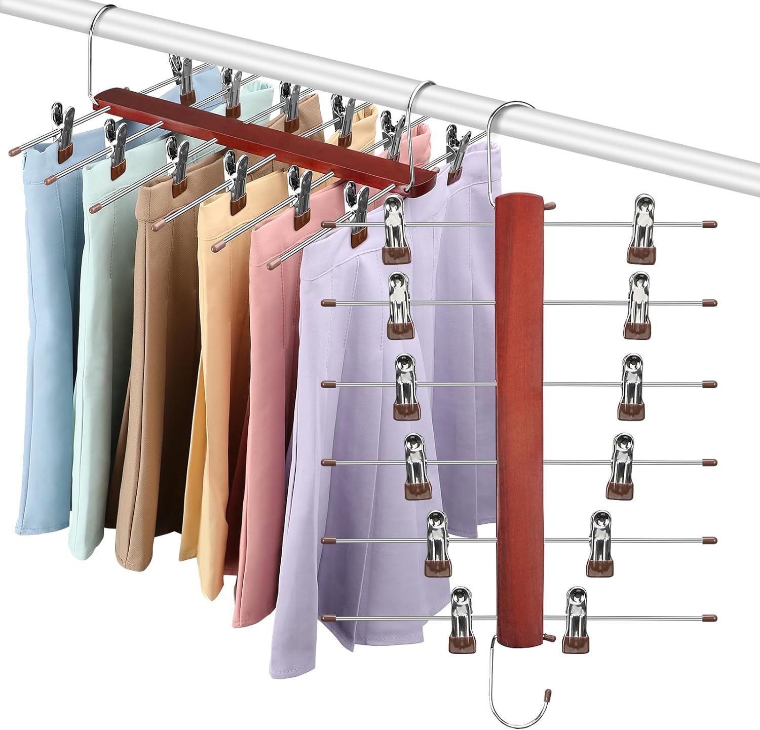 Wooden Skirt Hangers Space Saving, 6 Tier Shorts Hangers & Skirt Hangers Clothes Hanger, Women Sk... | Amazon (US)